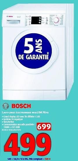 Promotions Bosch lave-linge électronique wae28476fg - Bosch - Valide de 03/01/2015 à 31/01/2015 chez Kitchenmarket