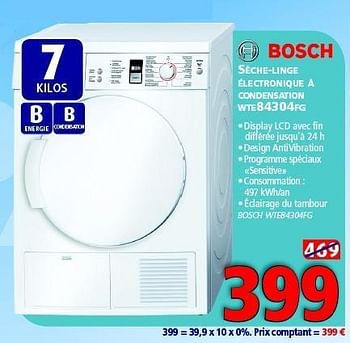 Promotions Bosch sèche-linge électronique à condensation wte84304fg - Bosch - Valide de 03/01/2015 à 31/01/2015 chez Kitchenmarket