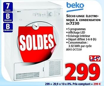 Promotions Beko sèche-linge électronique à condensation dc7230 - Beko - Valide de 03/01/2015 à 31/01/2015 chez Kitchenmarket