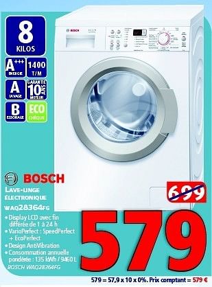 Promotions Bosch lave-linge électronique waq28364fg - Bosch - Valide de 03/01/2015 à 31/01/2015 chez Kitchenmarket