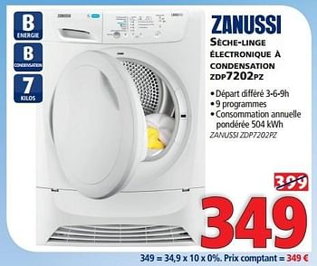 Promotions Zanussi sèche-linge électronique à condensation zdp7202pz - Zanussi - Valide de 27/01/2015 à 28/02/2015 chez Kitchenmarket