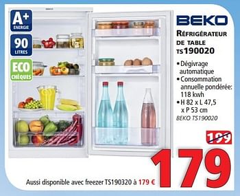 Promotions Beko réfrigérateur de table ts190020 - Beko - Valide de 27/01/2015 à 28/02/2015 chez Kitchenmarket
