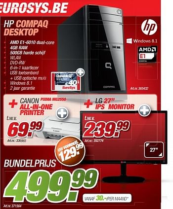 Promoties Hp compaq desktop - HP - Geldig van 16/02/2015 tot 16/03/2015 bij Auva