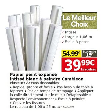 Promotions Papier peint expansé intissé blanc à peindre caméleon - Produit maison - BricoPlanit - Valide de 11/02/2015 à 23/02/2015 chez BricoPlanit