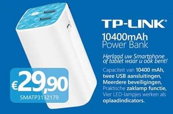 Promoties Tp-link 10400mah power bank - TP-LINK - Geldig van 01/02/2015 tot 30/03/2015 bij Compudeals