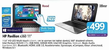 Promoties Hp notebook pavilion x360 - HP - Geldig van 01/02/2015 tot 30/03/2015 bij Compudeals