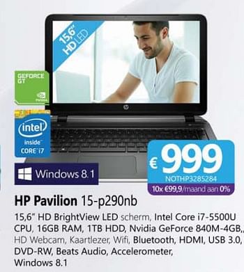 Promoties Hp notebook pavilion 15-p290nb - HP - Geldig van 01/02/2015 tot 30/03/2015 bij Compudeals