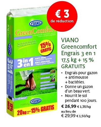 Promotions Viano greencomfort engrais 3 en 1 - Viano - Valide de 24/02/2015 à 08/03/2015 chez Aveve