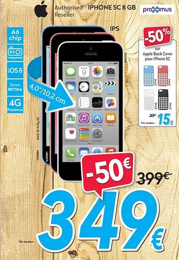 Promotions Iphone 5c 8 gb - Apple - Valide de 23/02/2015 à 22/03/2015 chez Krefel