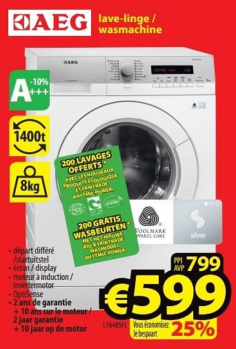 Promoties Aeg lave-linge - wasmachine l76485fl - AEG - Geldig van 30/03/2015 tot 02/05/2015 bij ElectroStock