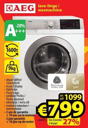 Promoties Aeg lave-linge - wasmachine l98699fl - AEG - Geldig van 30/03/2015 tot 02/05/2015 bij ElectroStock