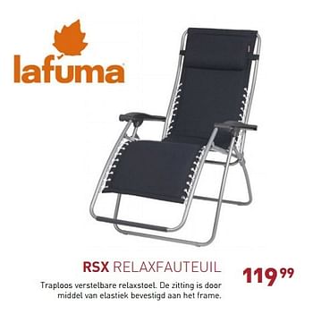 Promotions Rsx relaxfauteuil - Lafuma - Valide de 24/03/2015 à 30/09/2015 chez Unikamp