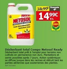 Promotions Désherbant total compo netosol ready - Compo - Valide de 11/03/2015 à 30/03/2015 chez BricoPlanit