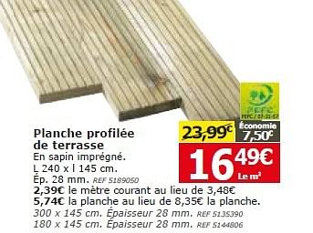 Promotions Planche profilée de terrasse - Produit maison - BricoPlanit - Valide de 11/03/2015 à 30/03/2015 chez BricoPlanit