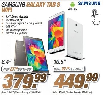 Promoties Samsung galaxy tab s wifi - Samsung - Geldig van 23/03/2015 tot 05/05/2015 bij Auva