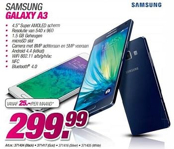 Promoties Samsung galaxy a3 - Samsung - Geldig van 23/03/2015 tot 05/05/2015 bij Auva