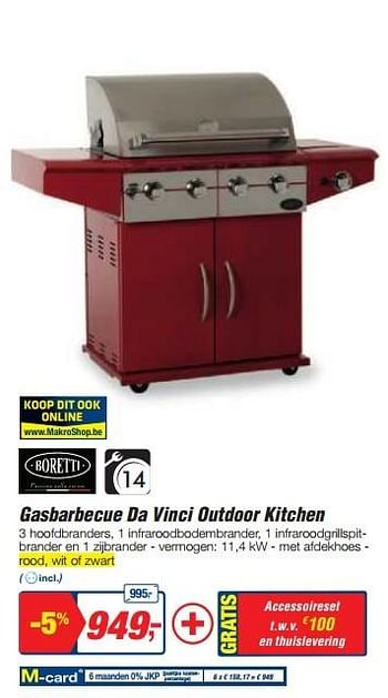 Portier Van storm site Boretti Gasbarbecue da vinci outdoor kitchen - En promotion chez Makro