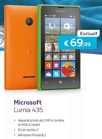 Promotions Microsoft lumia 435 - Microsoft - Valide de 01/04/2015 à 30/04/2015 chez Proximus