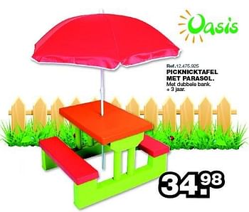 Promoties Picknicktafel met parasol. - Oasis Toys - Geldig van 27/04/2015 tot 24/05/2015 bij Maxi Toys