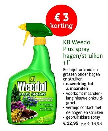 Promoties Kb weedol plus spray hagen-struiken - KB - Geldig van 28/04/2015 tot 10/05/2015 bij Aveve