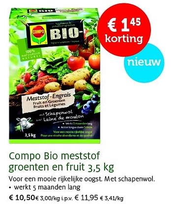 Promoties Compo bio meststof groenten en fruit - Compo - Geldig van 28/04/2015 tot 10/05/2015 bij Aveve