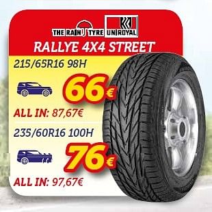 Promoties Rallye 4x4 street 215-65r16 98h - Uniroyal - Geldig van 05/05/2015 tot 24/05/2015 bij Auto 5