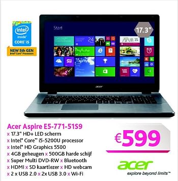 Promoties Acer aspire e5-771-51s9 - Acer - Geldig van 01/05/2015 tot 16/05/2015 bij Connect IT