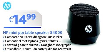 Promoties Hp mini portable speaker s4000 - HP - Geldig van 01/05/2015 tot 16/05/2015 bij Connect IT