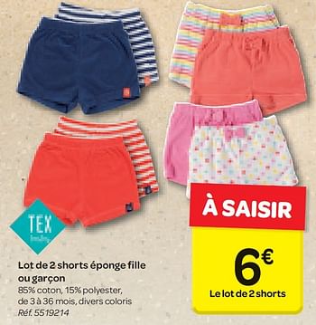 Tex Baby Lot De 2 Shorts Eponge Fille Ou Garcon En Promotion Chez Carrefour