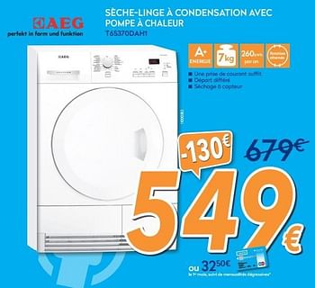 Promotions Aeg sèche-linge à condensation avec pompe à chaleur t65370dah1 - AEG - Valide de 26/05/2015 à 28/06/2015 chez Krefel