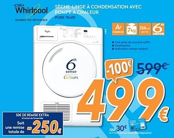 Promotions Whirlpool sèche-linge à condensation avec pompe à chaleur pure 7k410 - Whirlpool - Valide de 26/05/2015 à 28/06/2015 chez Krefel