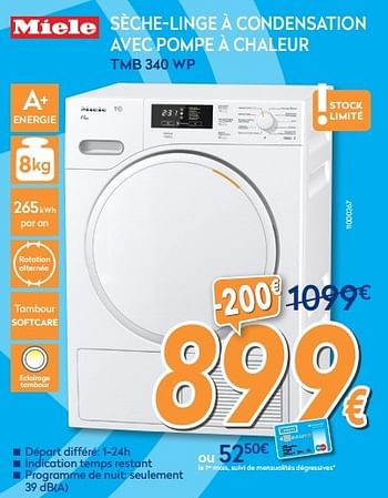 Promotions Miele sèche-linge à condensation avec pompe à chaleur tmb 340 wp - Miele - Valide de 26/05/2015 à 28/06/2015 chez Krefel