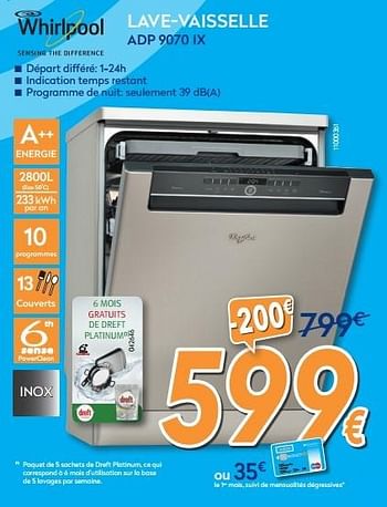 Promotions Whirlpool lave-vaisselle adp 9070 ix - Whirlpool - Valide de 26/05/2015 à 28/06/2015 chez Krefel