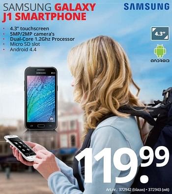 Promoties Samsung galaxy j1 smartphone - Samsung - Geldig van 25/05/2015 tot 17/07/2015 bij Auva