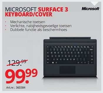 Promoties Microsoft surface 3 keyboard-cover - Microsoft - Geldig van 25/05/2015 tot 17/07/2015 bij Auva