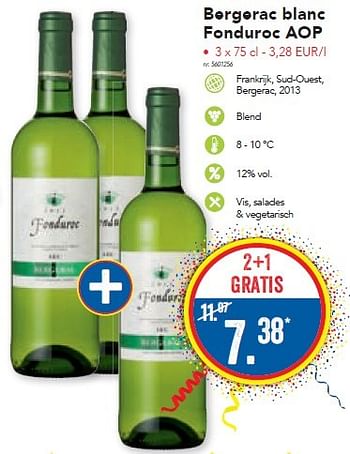 Promoties Bergerac blanc fonduroc aop - Witte wijnen - Geldig van 08/06/2015 tot 14/06/2015 bij Lidl