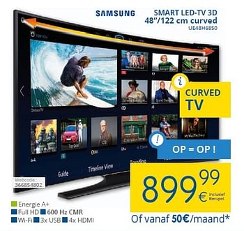 Promoties Samsung smart led-tv 3d 122 cm curved ue48h6850 - Samsung - Geldig van 01/06/2015 tot 30/06/2015 bij Eldi
