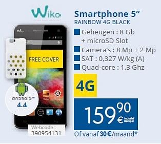Promoties Wiko smartphone 5 rainbow 4g black - Wiko - Geldig van 01/06/2015 tot 30/06/2015 bij Eldi