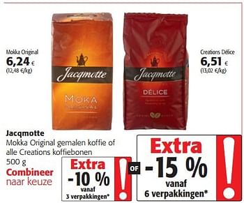 Promoties Jacqmotte mokka original gemalen koffie of alle creations koffiebonen - JACQMOTTE - Geldig van 03/06/2015 tot 16/06/2015 bij Colruyt