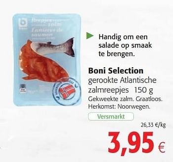 Promoties Boni selection gerookte atlantische zalmreepjes - Boni - Geldig van 03/06/2015 tot 16/06/2015 bij Colruyt