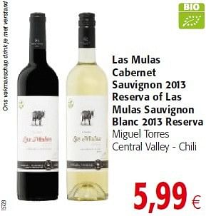 Promoties Las mulas cabernet sauvignon 2013 - Witte wijnen - Geldig van 03/06/2015 tot 16/06/2015 bij Colruyt
