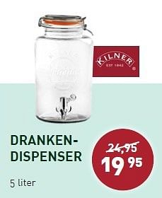 Promotions Drankendrinkfles dispenser - Kilner - Valide de 08/06/2015 à 12/07/2015 chez Unikamp