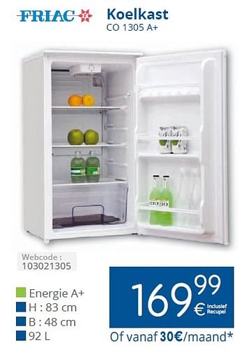 Promoties Friac koelkast co 1305 a+ - Friac - Geldig van 01/06/2015 tot 30/06/2015 bij Eldi