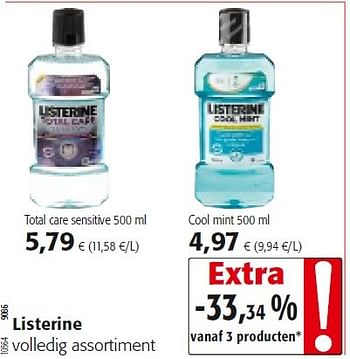 Promoties Listerine volledig assortiment - Listerine - Geldig van 03/06/2015 tot 16/06/2015 bij Colruyt