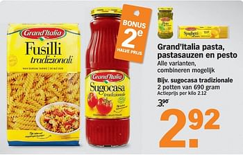 Promotions Grand`italia pasta, pastasauzen en pesto - grand’italia - Valide de 08/06/2015 à 14/06/2015 chez Albert Heijn