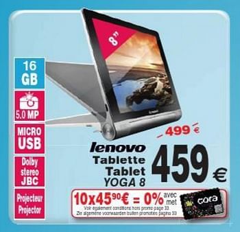 Promoties Lenovo tablette - tablet yoga 8 - Lenovo - Geldig van 09/06/2015 tot 22/06/2015 bij Cora