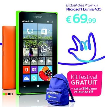 Promotions Microsoft lumia 435 - Microsoft - Valide de 01/06/2015 à 30/06/2015 chez Proximus