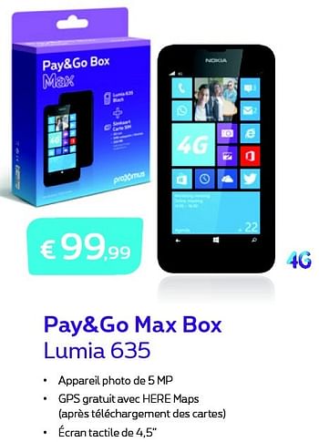 Promotions Pay+go max box lumia 635 - Nokia - Valide de 01/06/2015 à 30/06/2015 chez Proximus