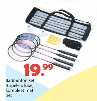 Promotions Badminton set 4 spelers luxe, kompleet met net - Produit maison - Unikamp - Valide de 08/06/2015 à 12/07/2015 chez Unikamp