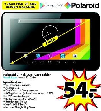 Promoties Polaroid 7 inch dual core tablet - Polaroid - Geldig van 01/07/2015 tot 31/07/2015 bij Bart Smit